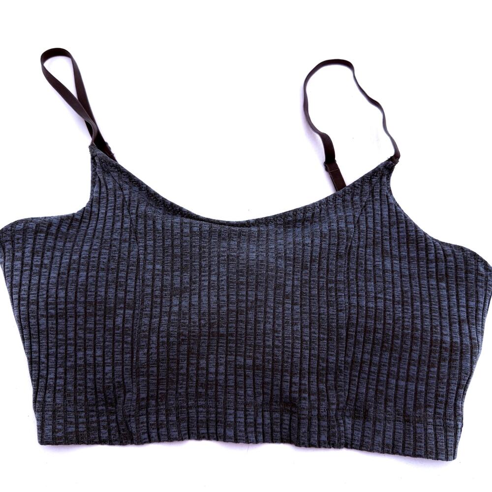 Aerie Blue Ribbed Cropped Sports Bra Size Medium